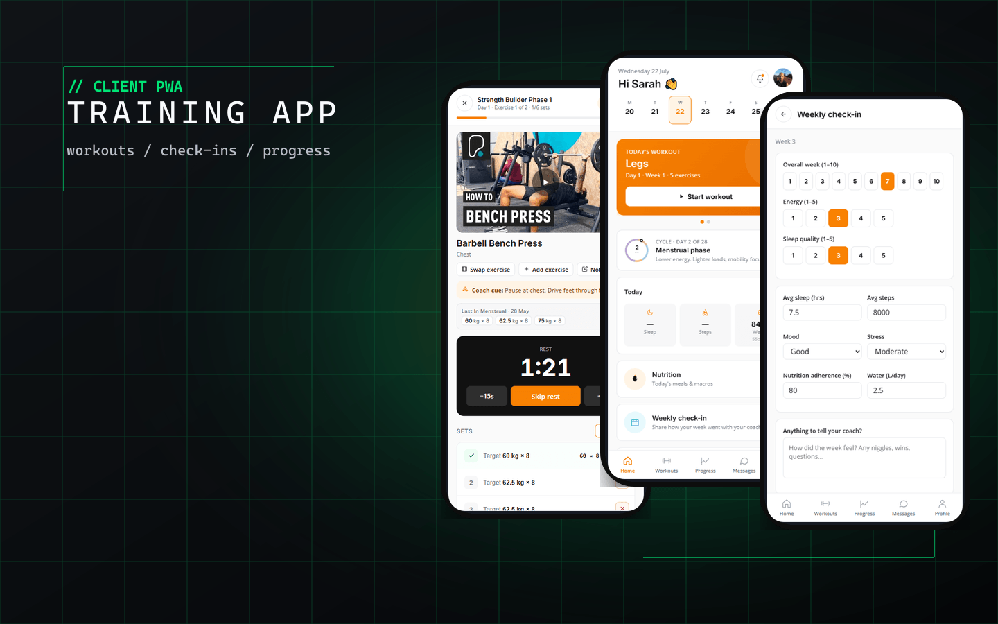 Lifestyle Training client app screens